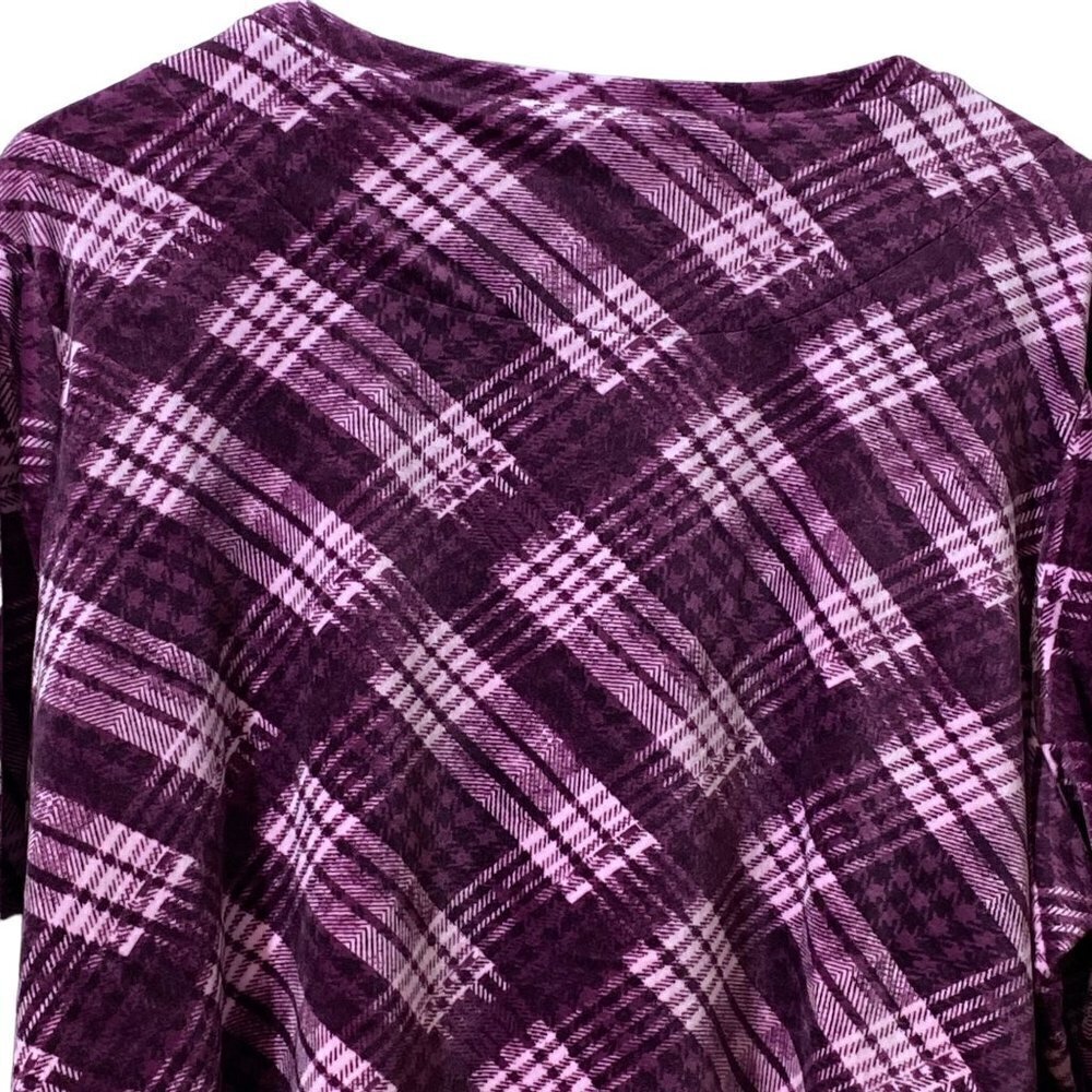 Denim & Co. Velour Top 2xp Plum Check Pullover Long Sleeve — image 7 of 8